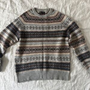 J Crew Factory Grey/Brown Fair Isle Sweater Wool Blend Size Medium Mens